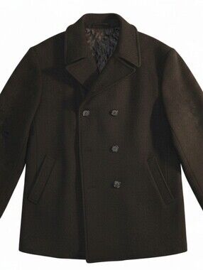 London Fog Men's Classic Charcol Black Wool Peacoat Large
